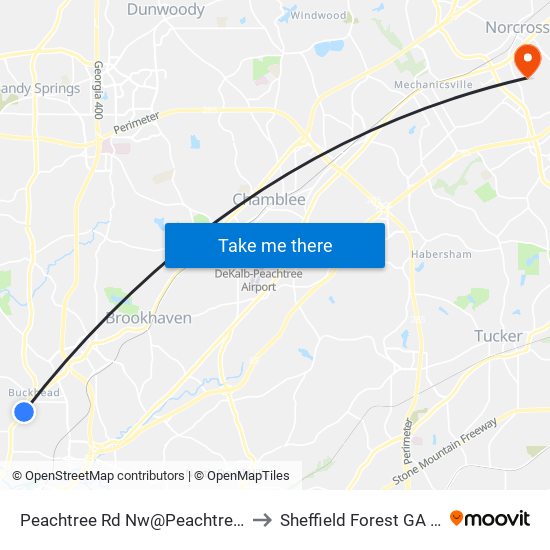 Peachtree Rd Nw@Peachtree Ave to Sheffield Forest GA USA map