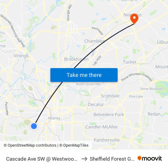 Cascade Ave SW @ Westwood Ave SW to Sheffield Forest GA USA map