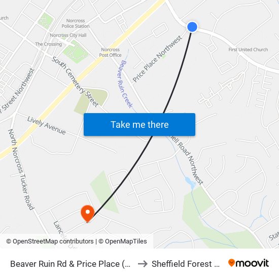 Beaver Ruin Rd & Price Place (Across) Ob to Sheffield Forest GA USA map