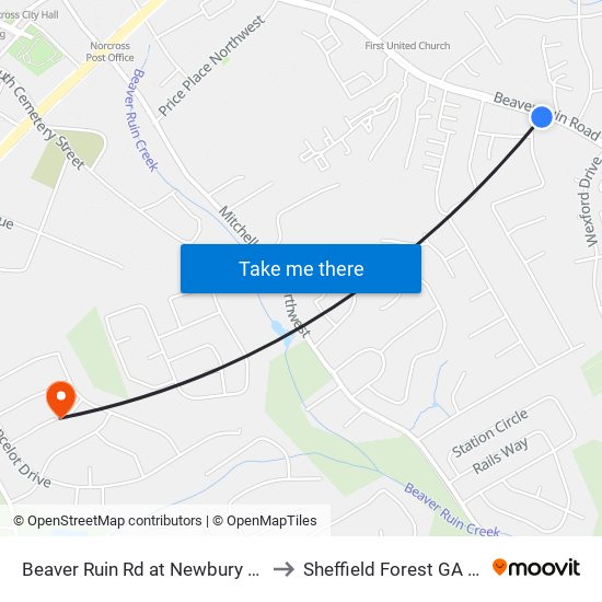 Beaver Ruin Rd at Newbury Rd Ib to Sheffield Forest GA USA map