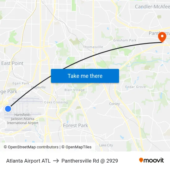 Atlanta Airport ATL to Panthersville Rd @ 2929 map