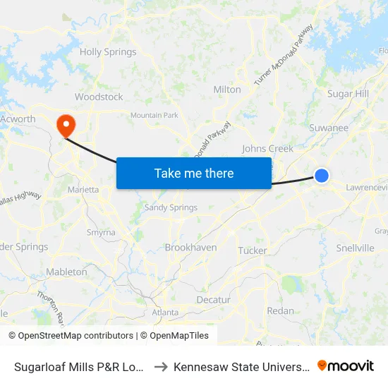 Sugarloaf Mills P&R Local to Kennesaw State University map