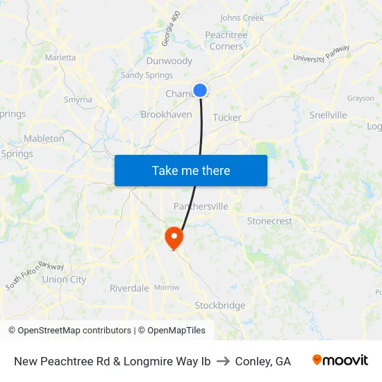 New Peachtree Rd & Longmire Way Ib to Conley, GA map