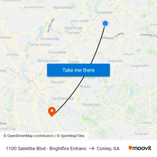 1100 Satellite Blvd - Brightfire Entranc to Conley, GA map