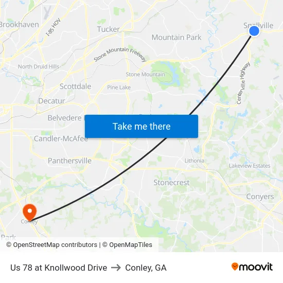 Us 78 at Knollwood Drive to Conley, GA map
