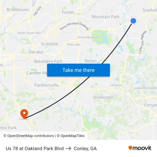 Us 78 at Oakland Park Blvd to Conley, GA map
