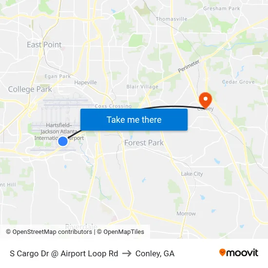 S Cargo Dr @ Airport Loop Rd to Conley, GA map