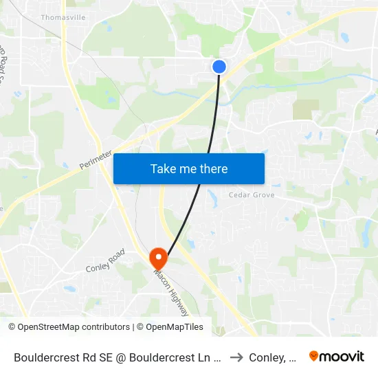 Bouldercrest Rd SE @ Bouldercrest Ln SE to Conley, GA map