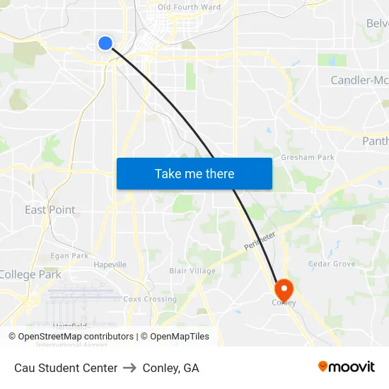 Cau Student Center to Conley, GA map