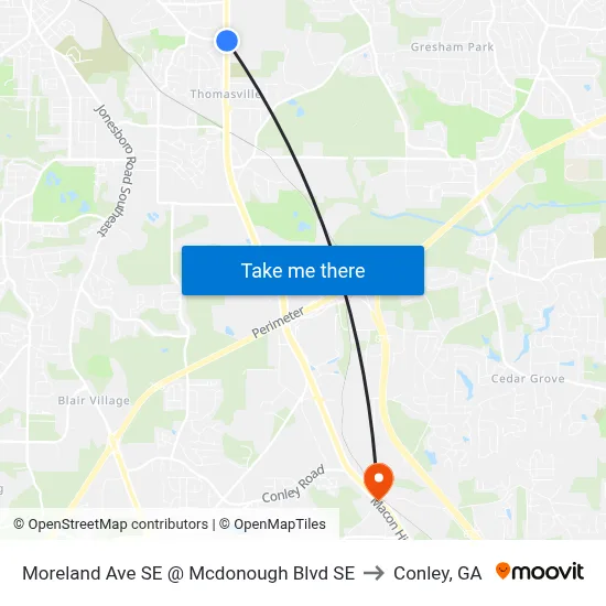 Moreland Ave SE @ Mcdonough Blvd SE to Conley, GA map