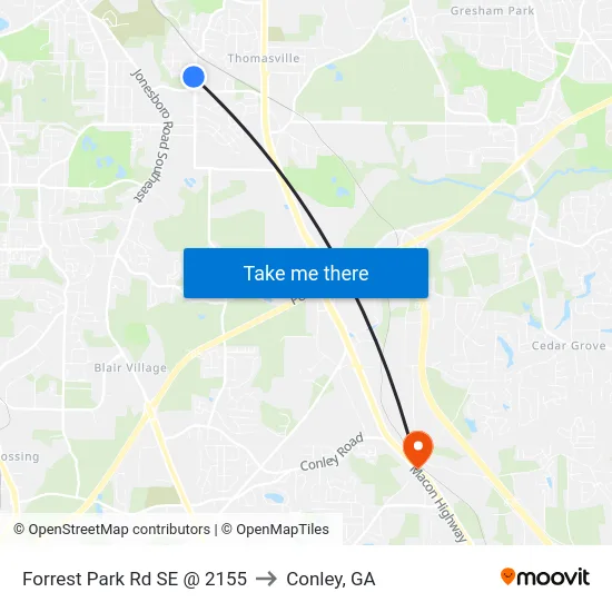 Forrest Park Rd SE @ 2155 to Conley, GA map