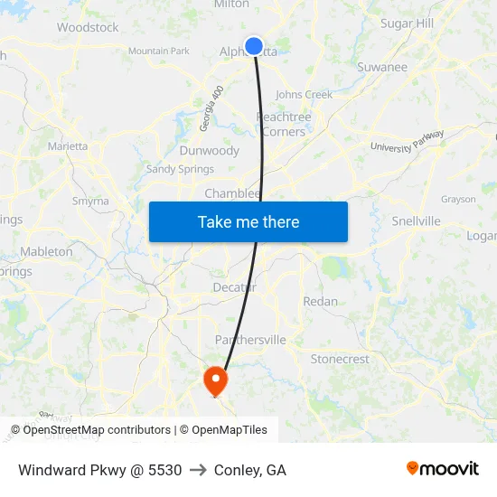 Windward Pkwy @ 5530 to Conley, GA map