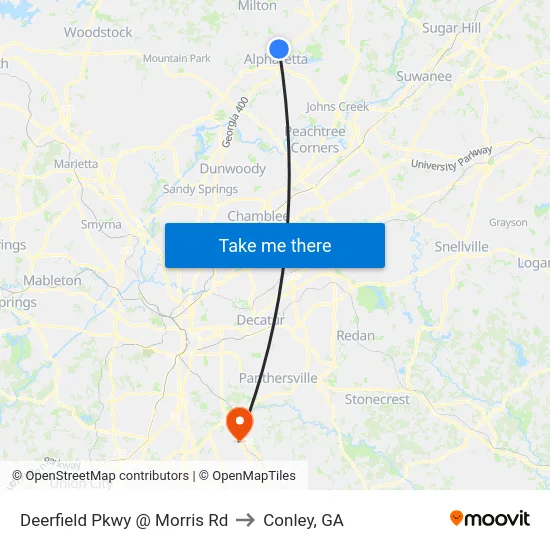 Deerfield Pkwy @ Morris Rd to Conley, GA map