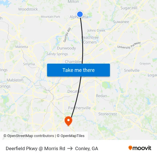 Deerfield Pkwy @ Morris Rd to Conley, GA map