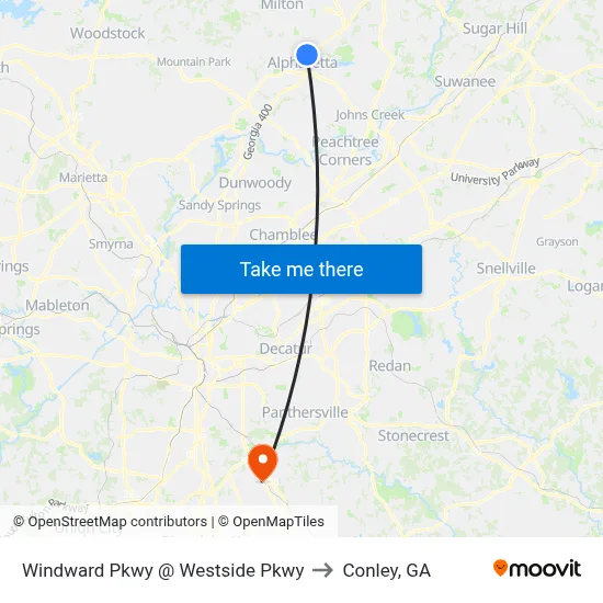Windward Pkwy @ Westside Pkwy to Conley, GA map