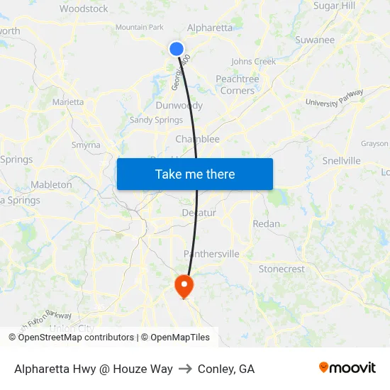 Alpharetta Hwy @ Houze Way to Conley, GA map