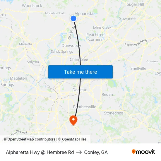 Alpharetta Hwy @ Hembree Rd to Conley, GA map