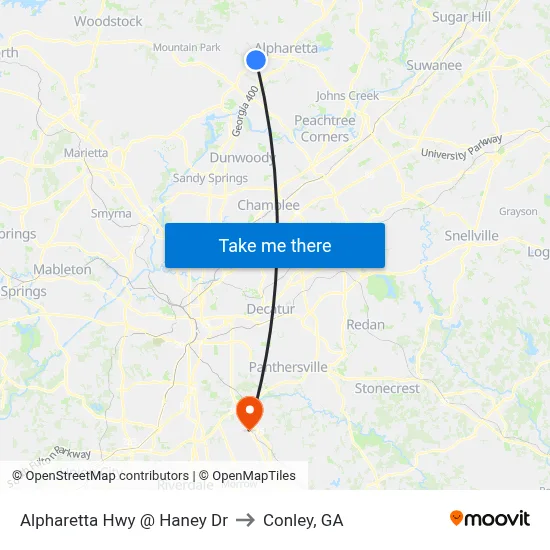 Alpharetta Hwy @ Haney Dr to Conley, GA map