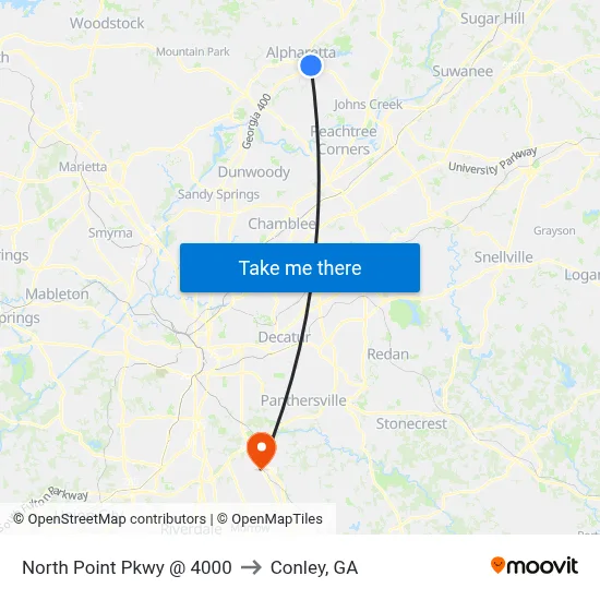 North Point Pkwy @ 4000 to Conley, GA map