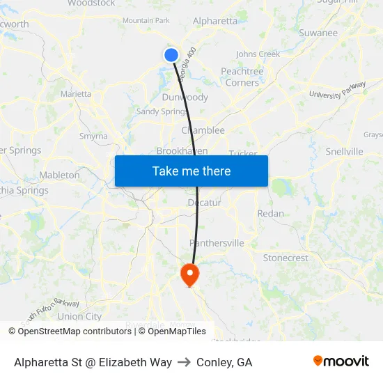 Alpharetta St @ Elizabeth Way to Conley, GA map