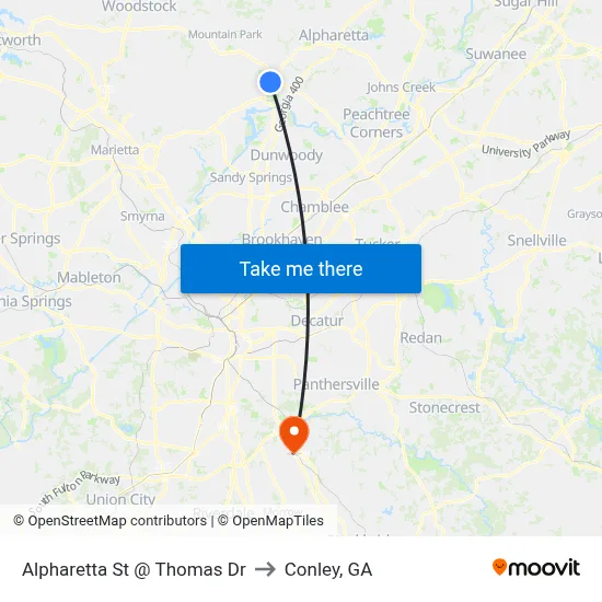 Alpharetta St @ Thomas Dr to Conley, GA map