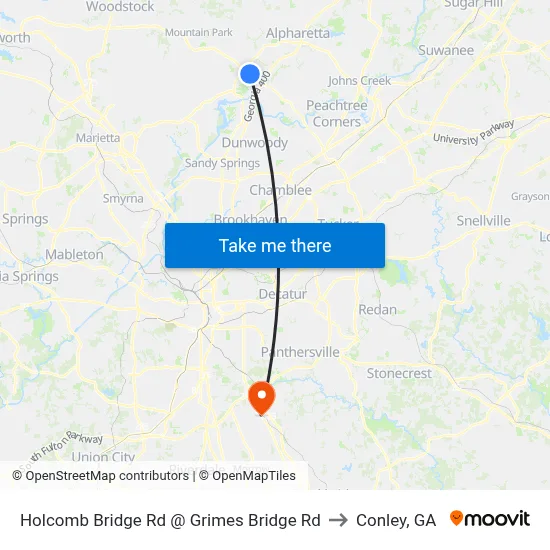Holcomb Bridge Rd @ Grimes Bridge Rd to Conley, GA map