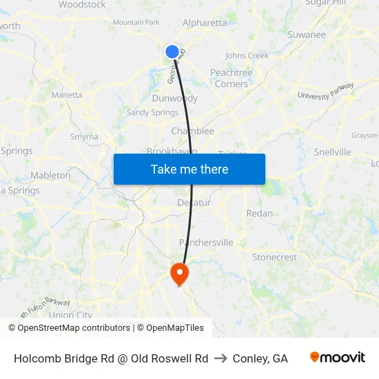 Holcomb Bridge Rd @ Old Roswell Rd to Conley, GA map