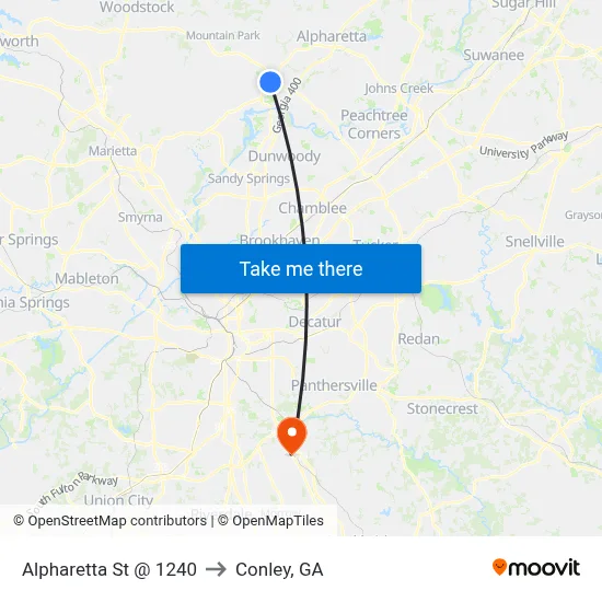Alpharetta St @ 1240 to Conley, GA map