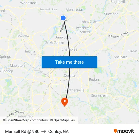 Mansell Rd @ 980 to Conley, GA map