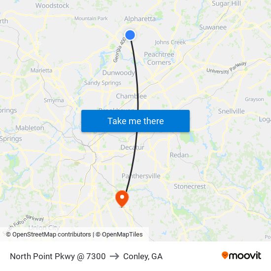 North Point Pkwy @ 7300 to Conley, GA map