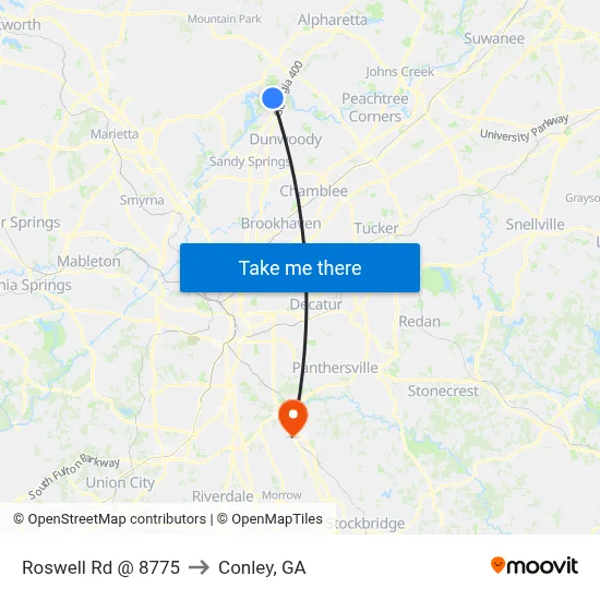 Roswell Rd @ 8775 to Conley, GA map