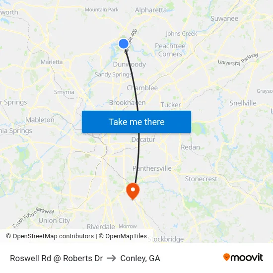 Roswell Rd @ Roberts Dr to Conley, GA map