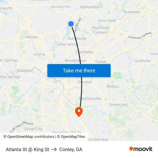Atlanta St @ King St to Conley, GA map