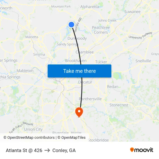 Atlanta St @ 426 to Conley, GA map