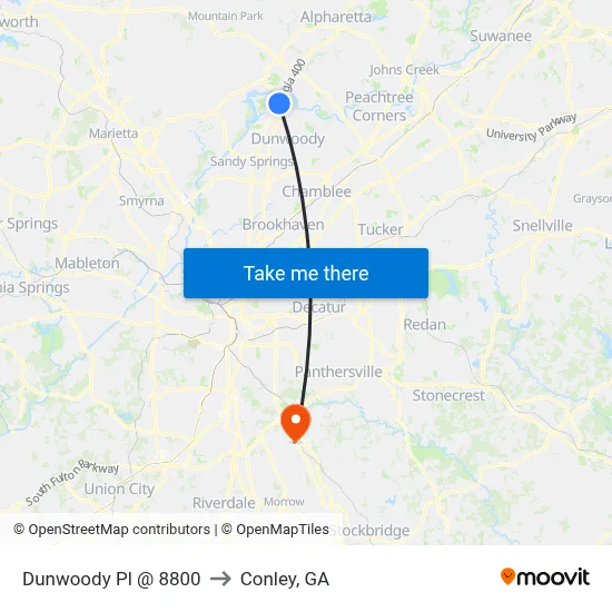 Dunwoody Pl @ 8800 to Conley, GA map