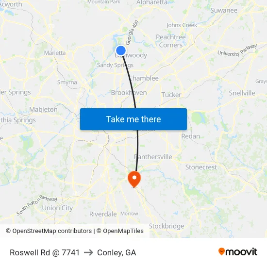 Roswell Rd @ 7741 to Conley, GA map