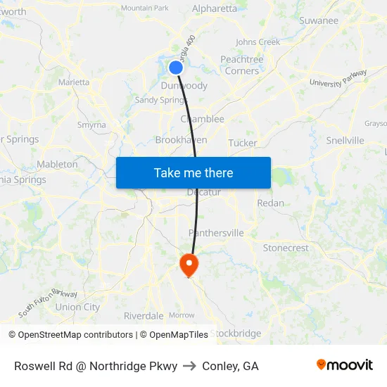 Roswell Rd @ Northridge Pkwy to Conley, GA map