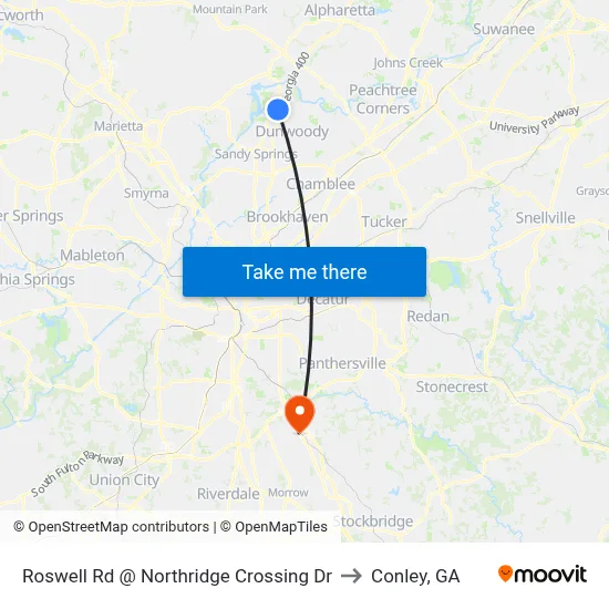 Roswell Rd @ Northridge Crossing Dr to Conley, GA map
