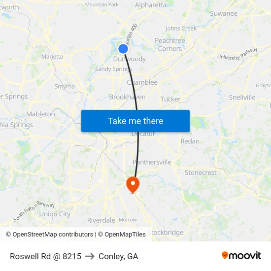 Roswell Rd @ 8215 to Conley, GA map