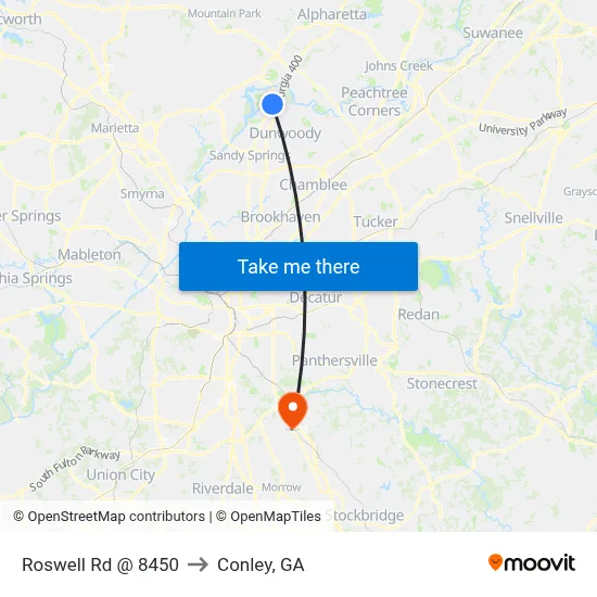 Roswell Rd @ 8450 to Conley, GA map