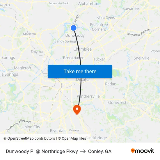 Dunwoody Pl @ Northridge Pkwy to Conley, GA map