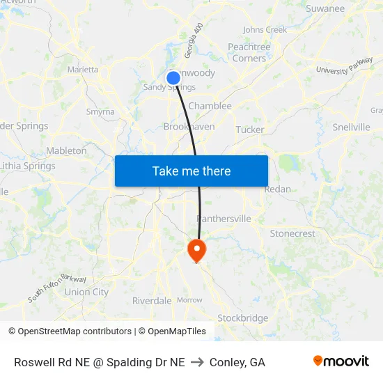 Roswell Rd NE @ Spalding Dr NE to Conley, GA map
