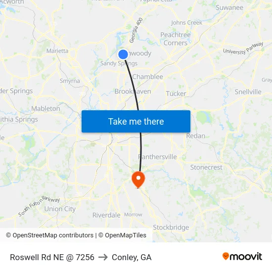 Roswell Rd NE @ 7256 to Conley, GA map