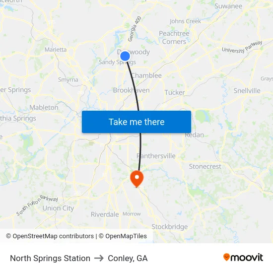 North Springs Station to Conley, GA map
