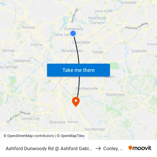Ashford Dunwoody Rd @ Ashford Gables to Conley, GA map