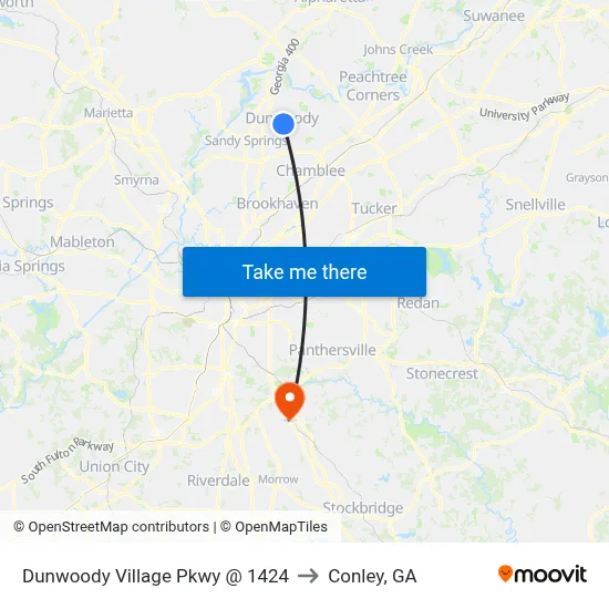 Dunwoody Village Pkwy @ 1424 to Conley, GA map