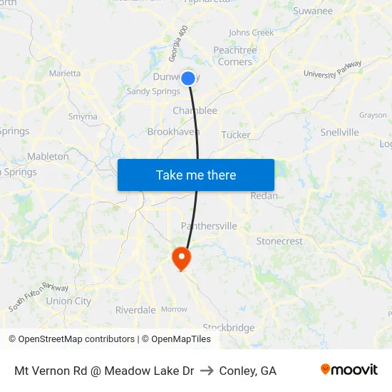 Mt Vernon Rd @ Meadow Lake Dr to Conley, GA map