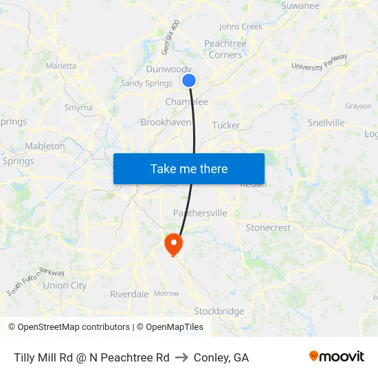 Tilly Mill Rd @ N Peachtree Rd to Conley, GA map