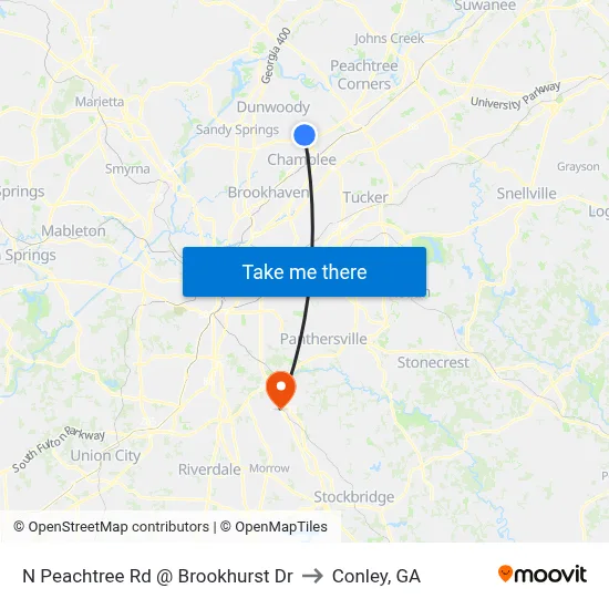 N Peachtree Rd @ Brookhurst Dr to Conley, GA map