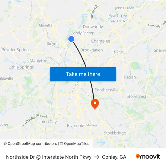 Northside Dr @ Interstate North Pkwy to Conley, GA map